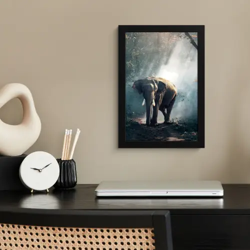 Olifant - Dieren - Licht - Bos - Natuur - Wilde dieren fotolijst zwart zonder passe partout klein -sfeer1