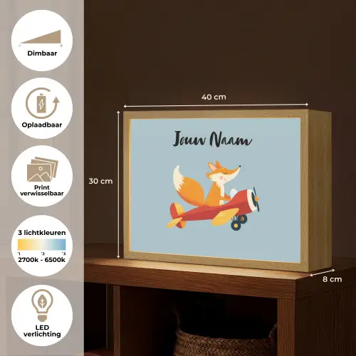 Vos - Vliegtuig - Blauw Light Box met batterij (Wandlamp kind) middel -USP_websiteoverzichtNL