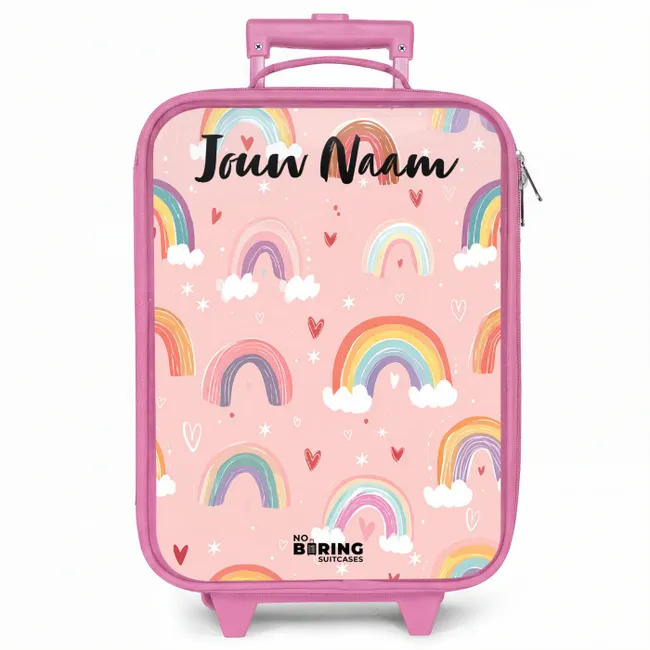 Kinderkoffer roze met naam - Regenboog - Patroon - Pastel