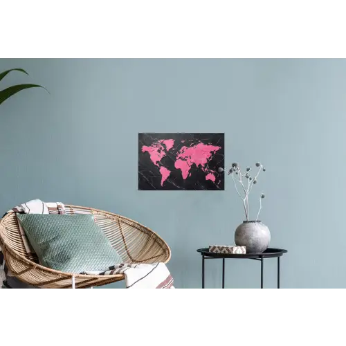 Wereldkaart - Roze - Marmer Muursticker klein -plant