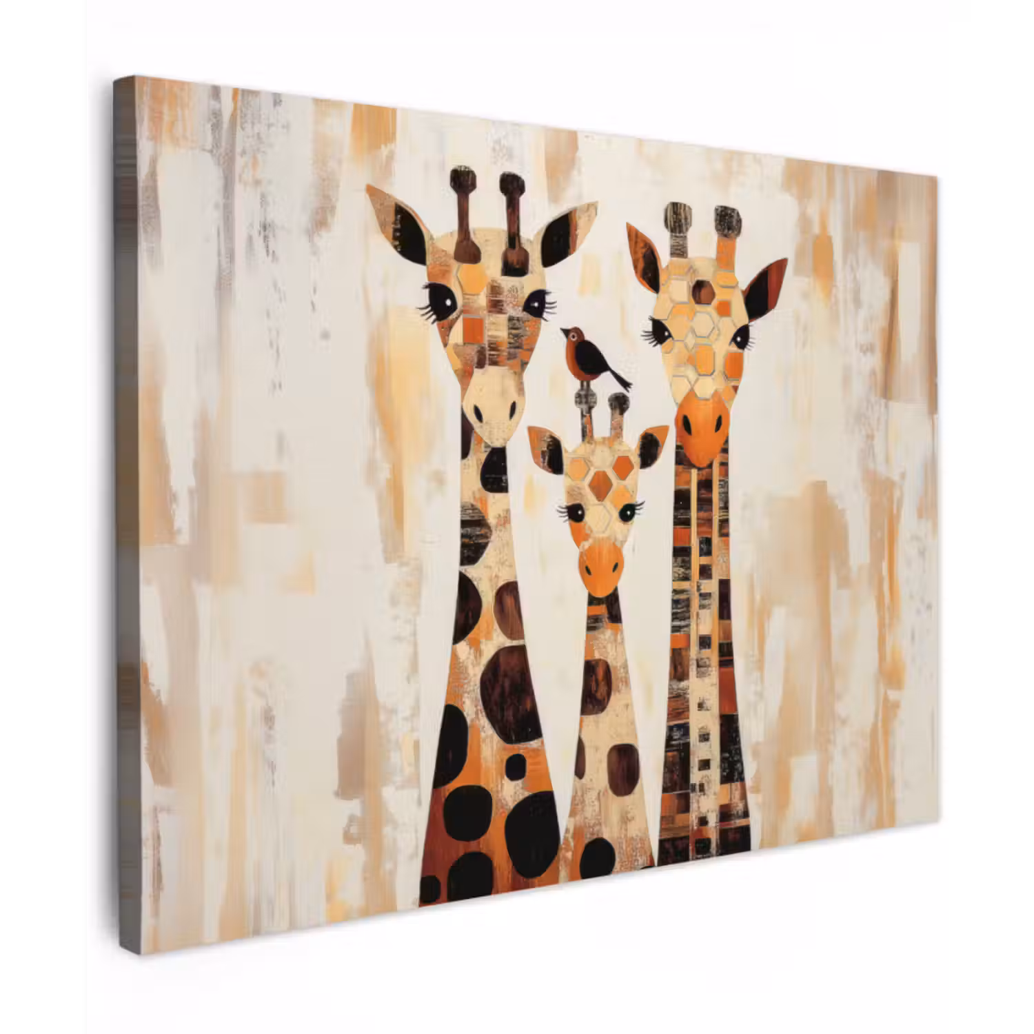 Canvas schilderij - Giraffen - Cartoon - Crème