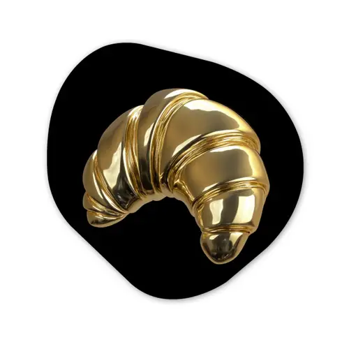 Croissant - Brood - Goud - Zwart Wandcirkel Organisch Forex 3mm klein -3d