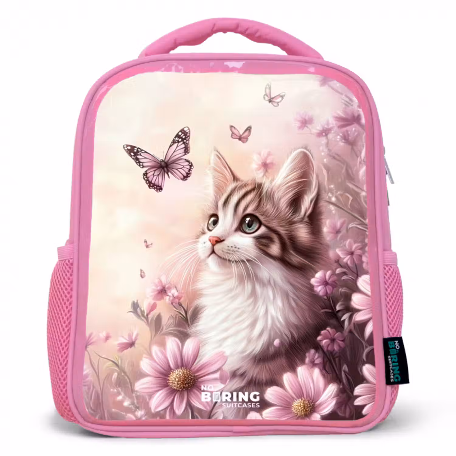 Rucksack Kind - Rosa - Katze - Lila - Schmetterlinge - Blumen