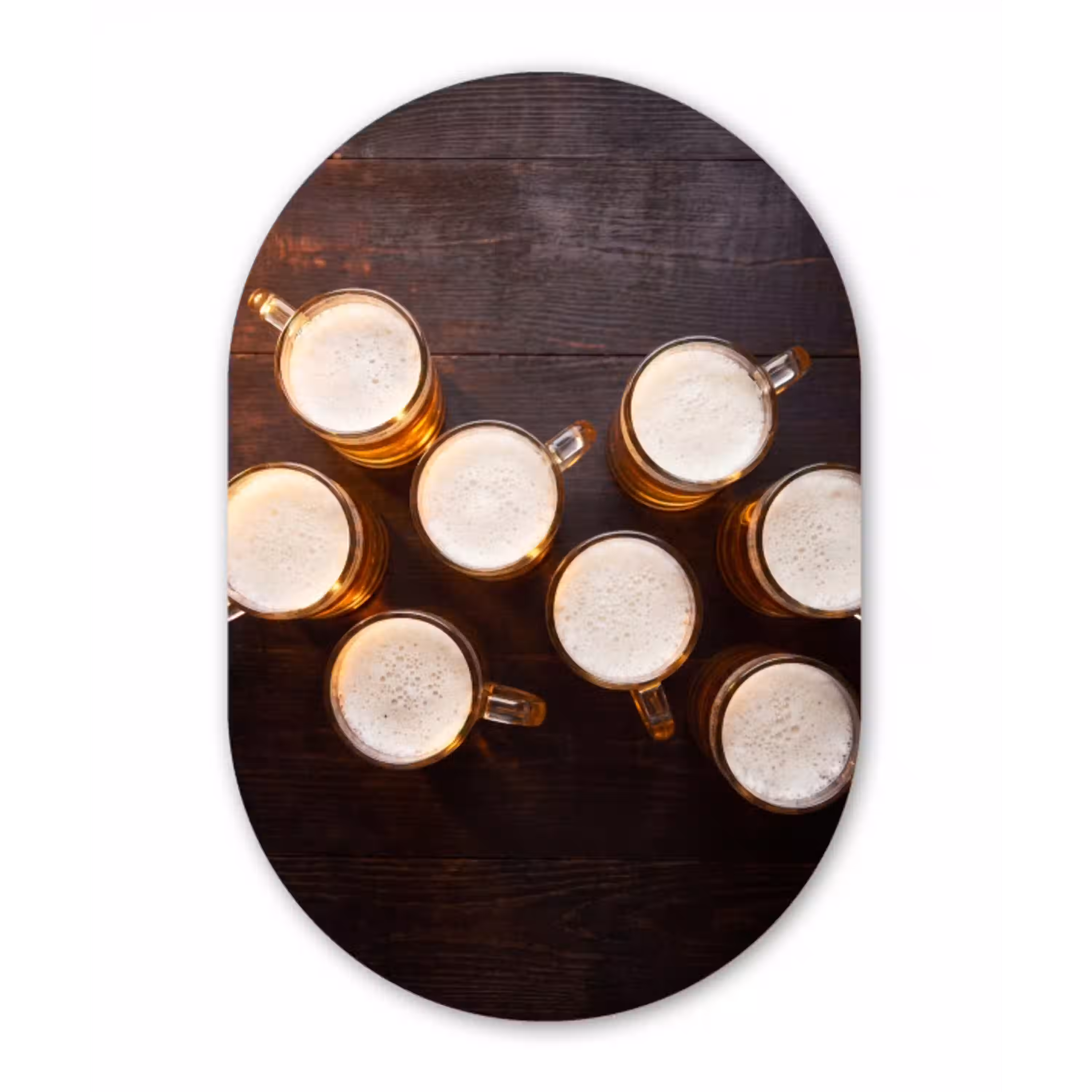 Bier - Glazen - Schuim - Hout - Drank Wandcirkel Ovaal Forex klein -3d