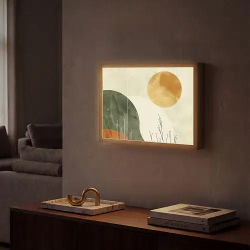 Abstract - Landschap - Zon - Kunst Light Box met batterij (Wandlamp) middel -sfeer1