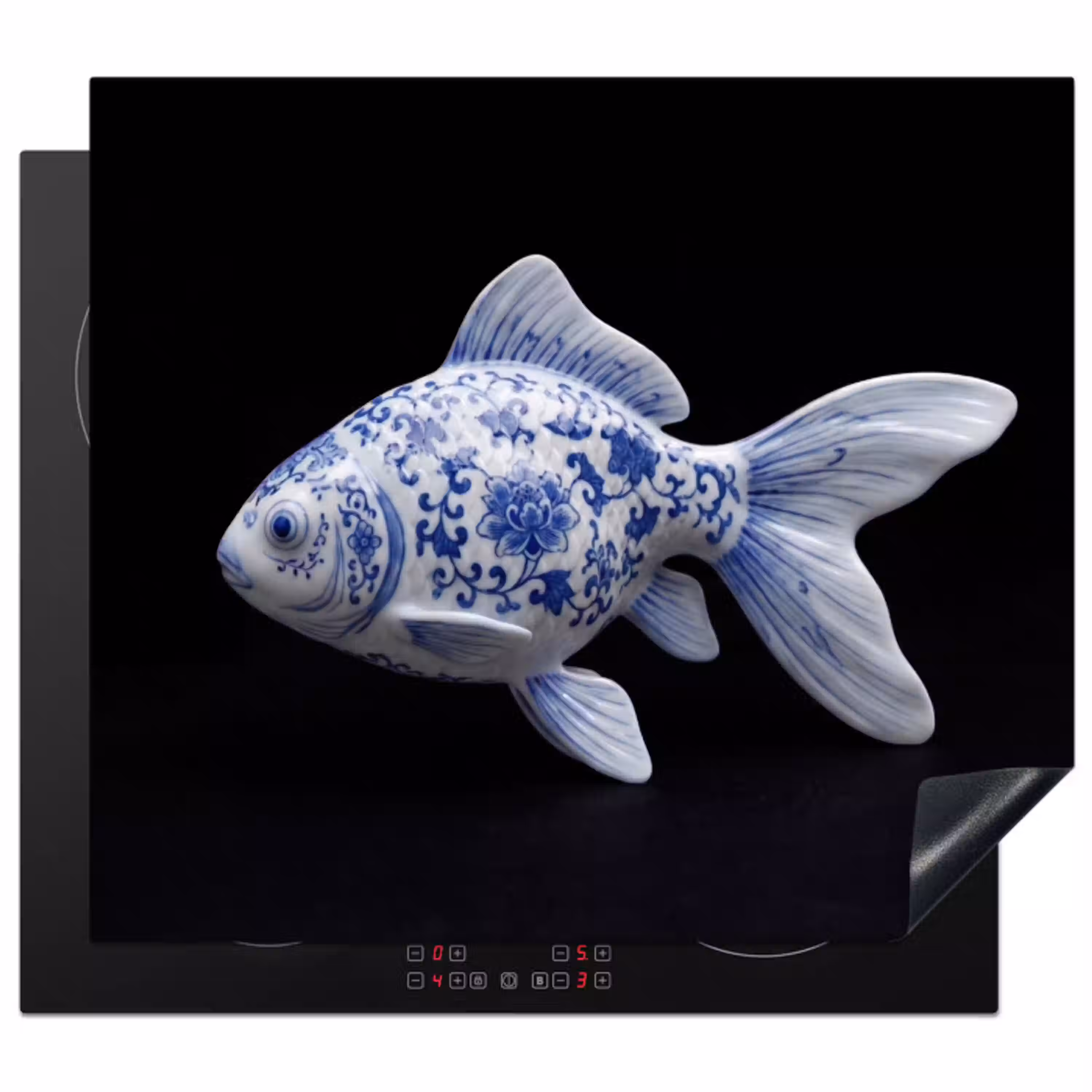 Porselein - Goudvis - Delfts - Blauw Inductie beschermer vinyl 3mm middel -3d