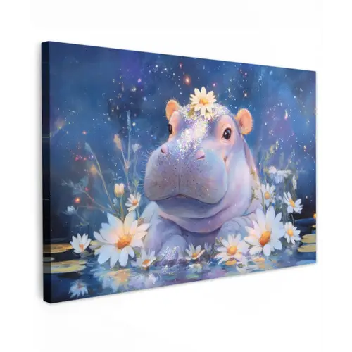 Nijlpaard - Madeliefjes - Sterrenhemel canvas 2cm klein -z3d
