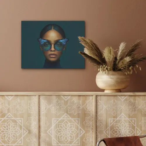 Vrouw - Vlinder - Bril - Blauw - Modern - Portret PET vilt klein -sfeer4