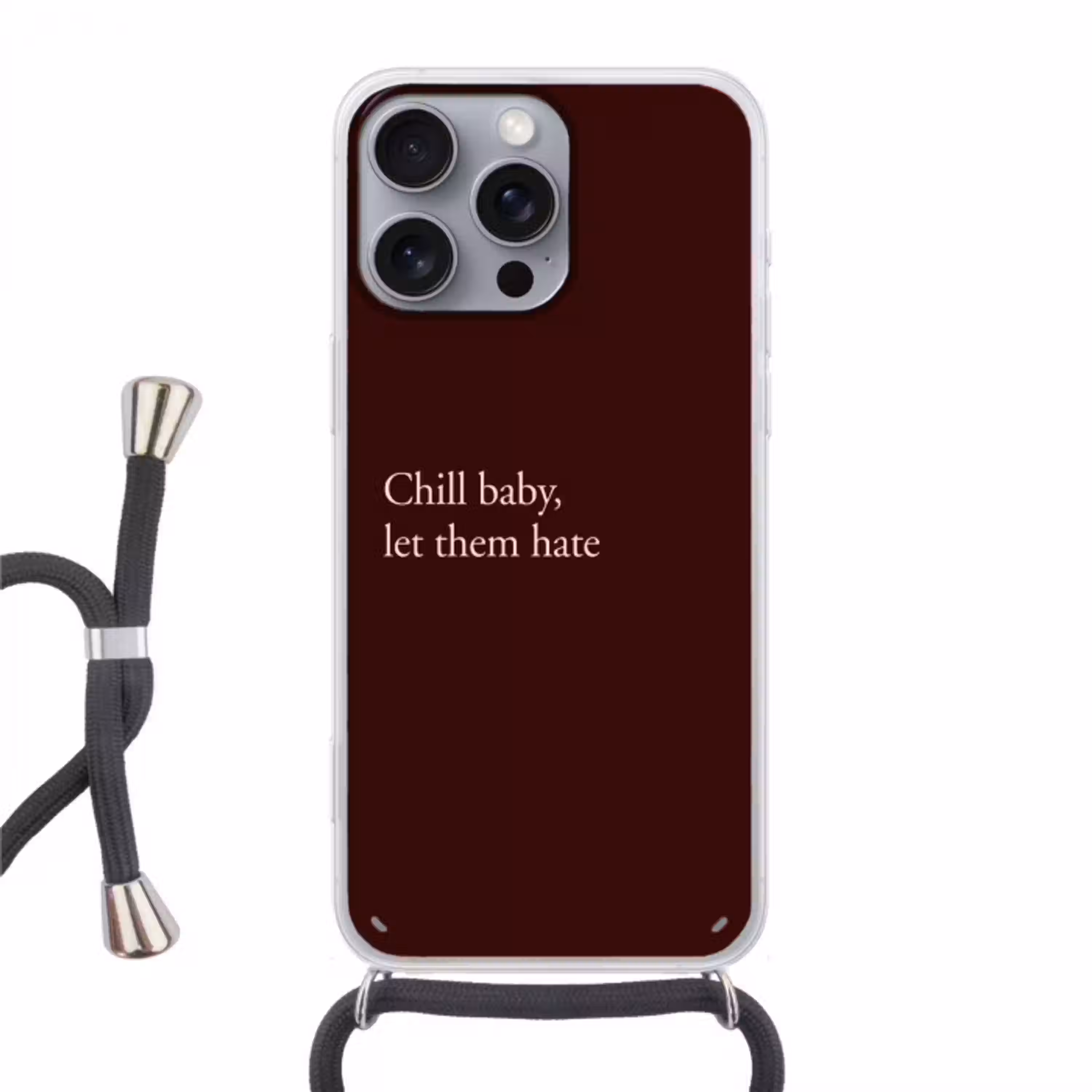 Tekst - Rood - Minimalistisch Hoesje iPhone 16 Pro Max met koord klein -3d