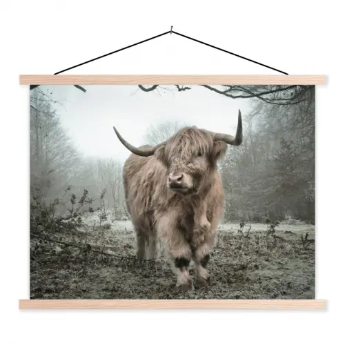Schotse Hooglander - Bos - Mist - Koe - Dieren - Natuur textielposter latten blank klein -3d