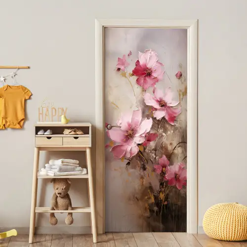 Bloemen - Roze - Kunst - Watercolor deurposter klein -sfeer4