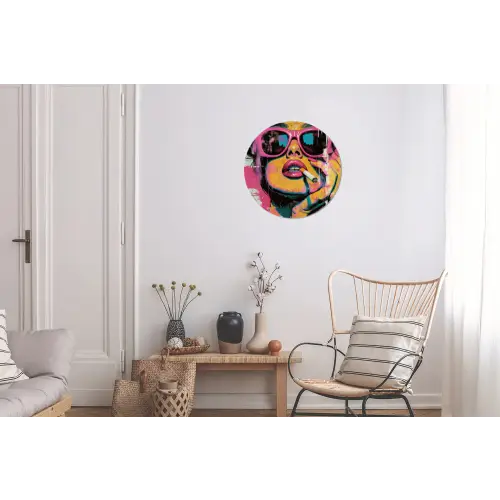 Portret - Vrouw - Abstract - Zonnebril Wandcirkel aluminium klein -woonkamer