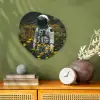 Astronaut - Bloemen - Veld - Geel Wandcirkel Organisch Forex 3mm klein -sfeer2
