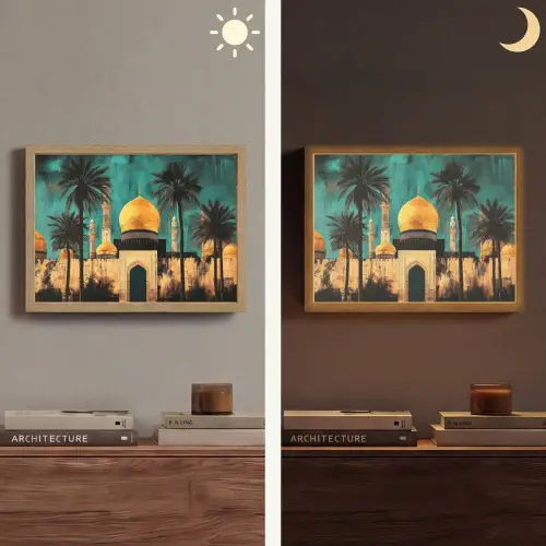 Moskee - Goud - Arabisch - Islamitische Light Box met batterij (Wandlamp) middel -sfeer3