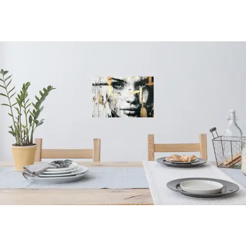 Portret - Vrouw - Penseelstreken - Goud Muursticker klein -eettafel