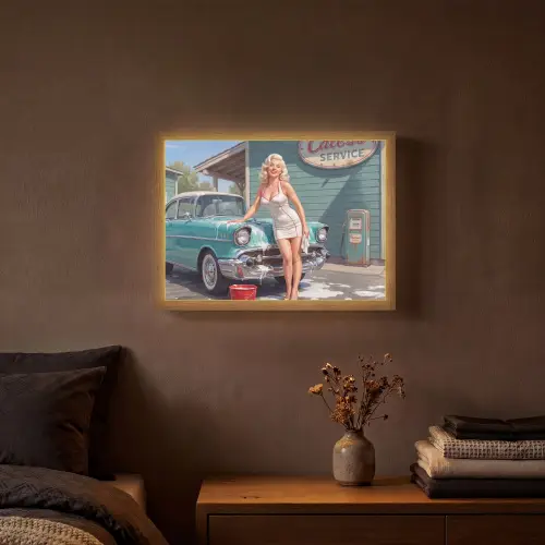 Auto - Vrouw - Groen Light Box met batterij (Wandlamp) middel -sfeer4