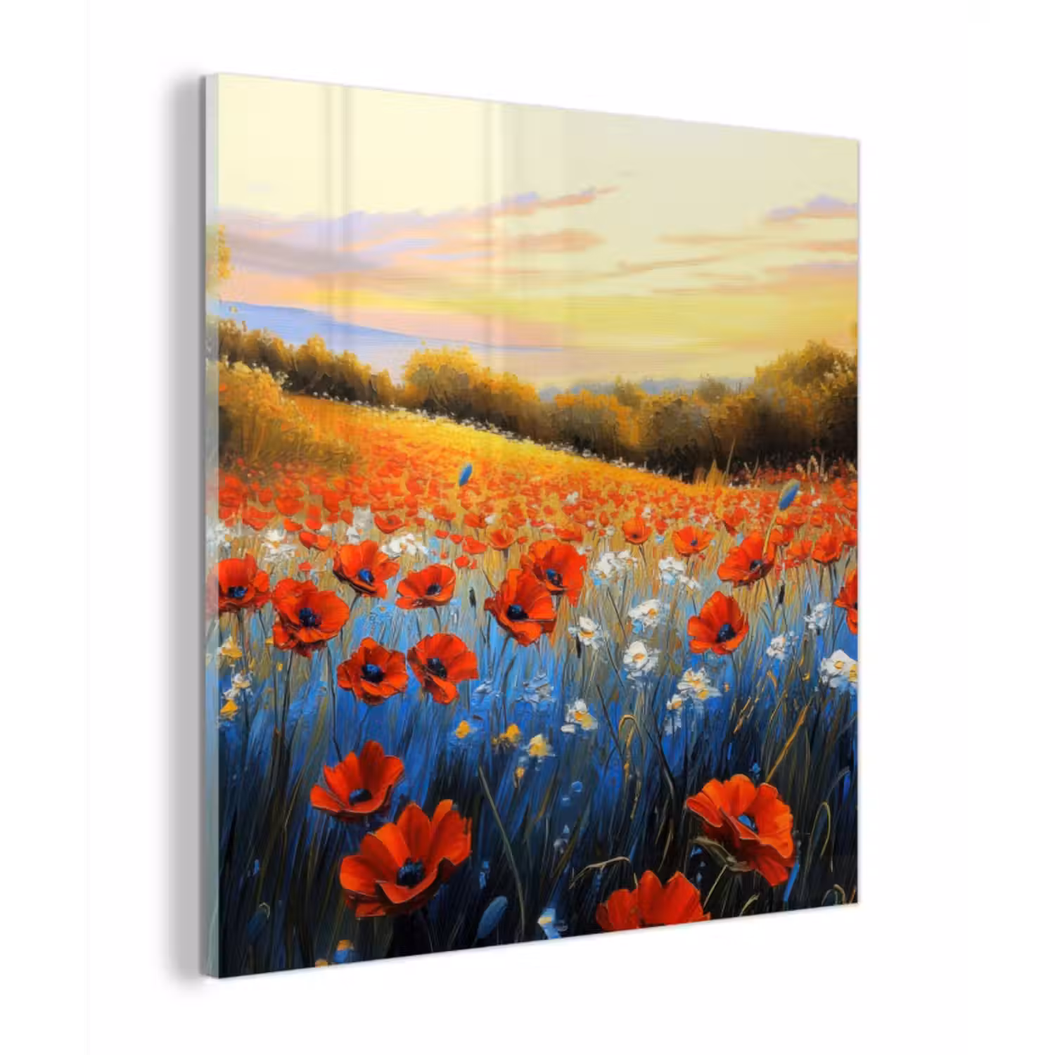 Glas schilderij - Klaproos - Bloemenveld - Kleurrijk