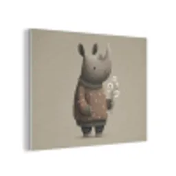 Neushoorn - Witte bloemen - Lief PET vilt klein -3d