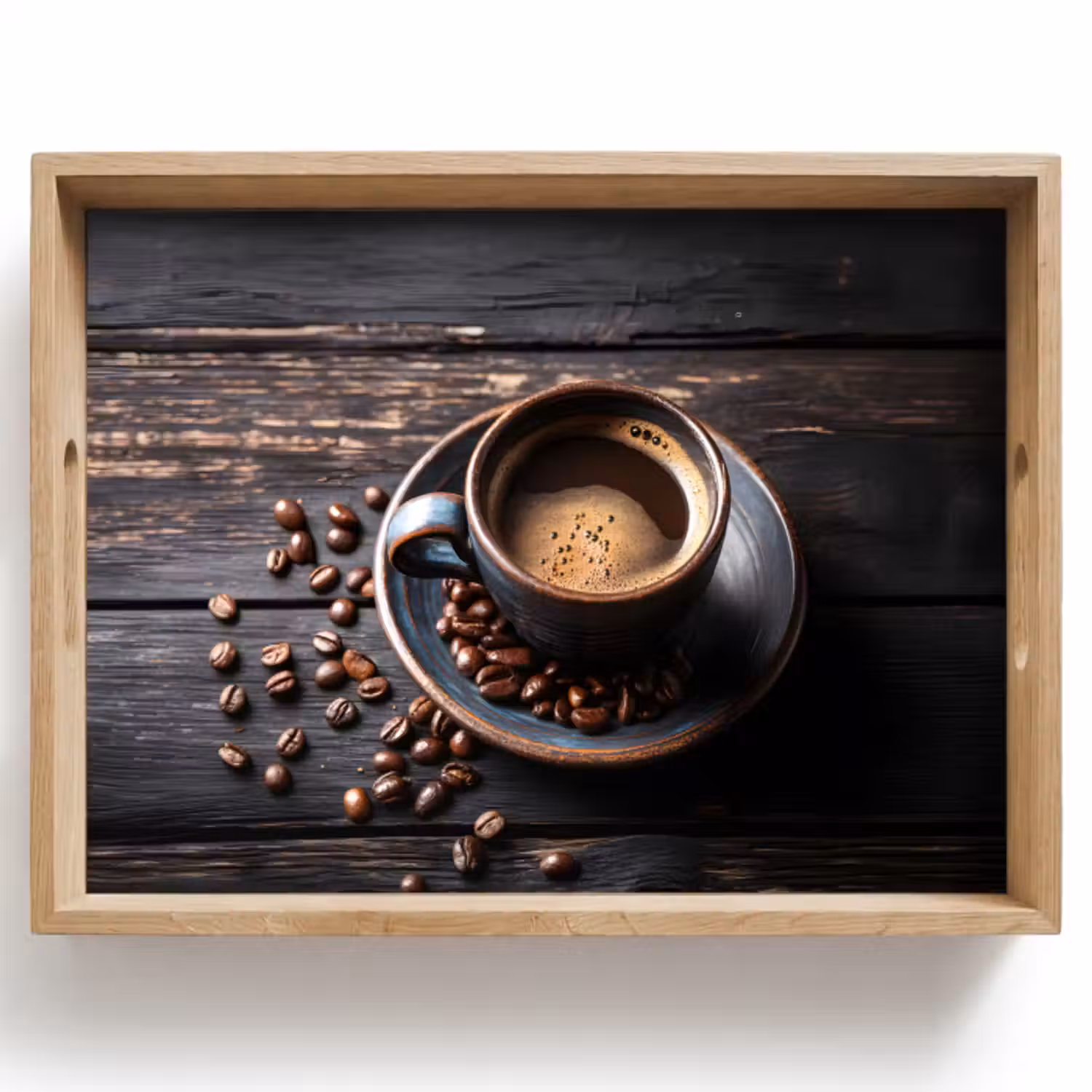 Dienblad - Kop - Koffie - Hout - Bonen