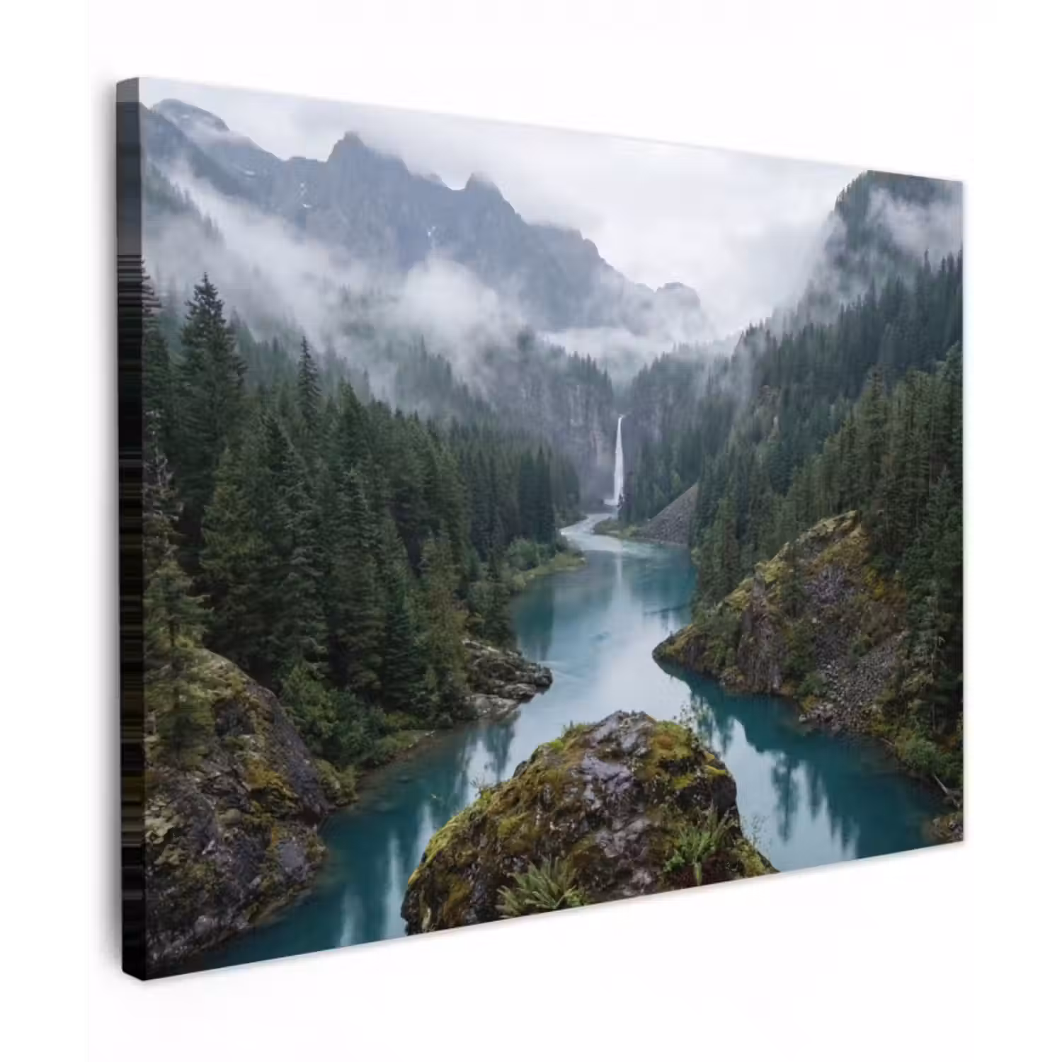 Leinwandbild - Wasserfall - Bäume - Berge