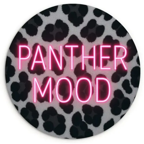 Panterprint - Zwart - Neonletters - Roze Wandcirkel kunststof plaat 5mm dik klein -3d