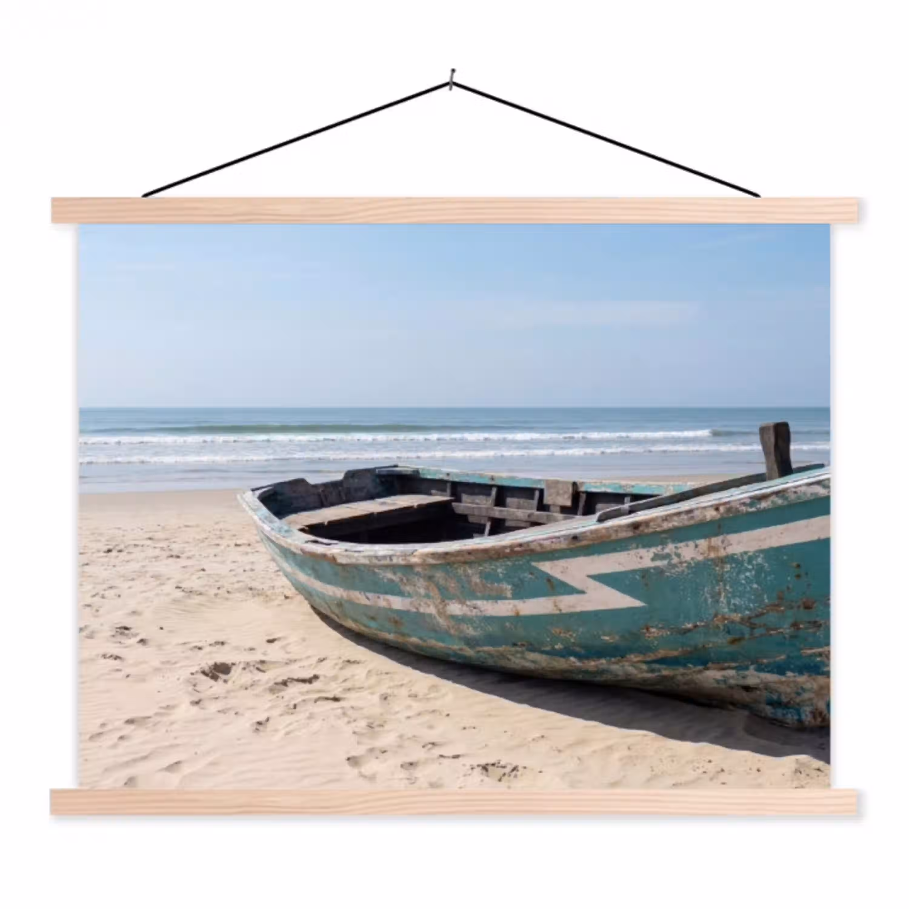 Boot - Zandstrand - Zee textielposter latten blank klein -3d