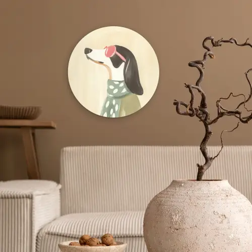 Hond - Zonnebril - Sjaal Wandcirkel kunststof plaat 5mm dik klein -sfeer1