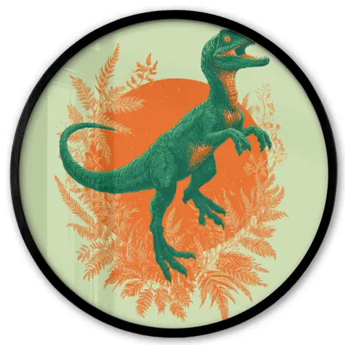 Dinosaurus - Groen - Planten - Cirkel Fotolijst rond zonder passe partout klein -3d