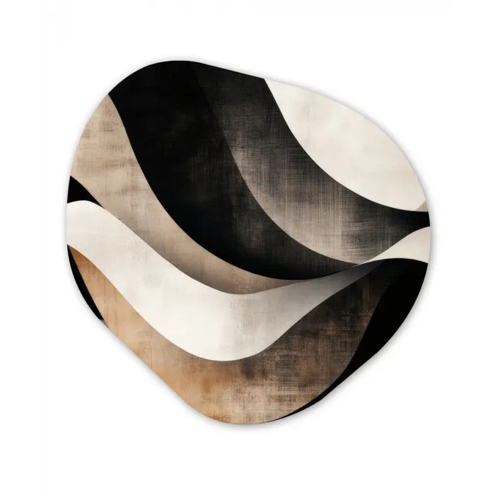 Abstract - Golven - Zwart - Verweerd Wandcirkel Organisch Aluminium middel -3d