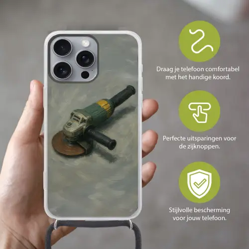 Haakse slijper - Schilderij - Gereedschap Hoesje iPhone 16 Pro Max met koord klein -sfeer2_NL