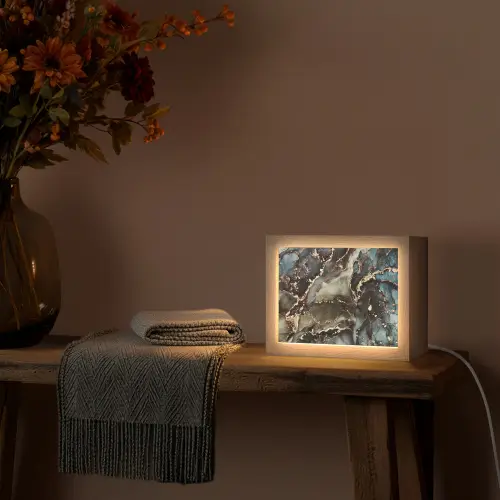 Marmer - Goud - Groen Light Box met kabel (Tafellamp) klein -sfeer4