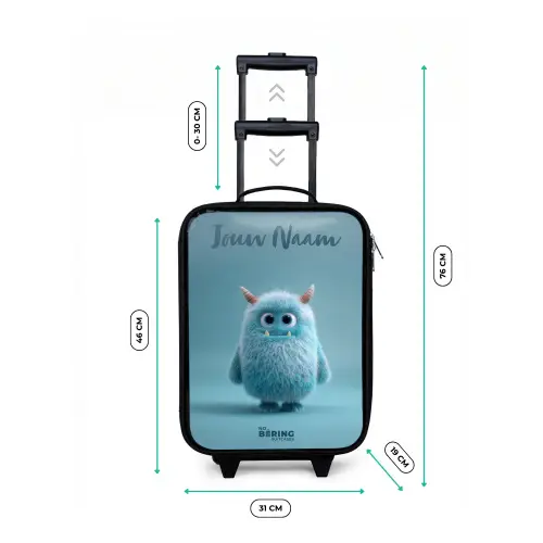 Blauw pluizig monster met hoorns Kinderkoffer - Zwart klein -productfoto_formaten