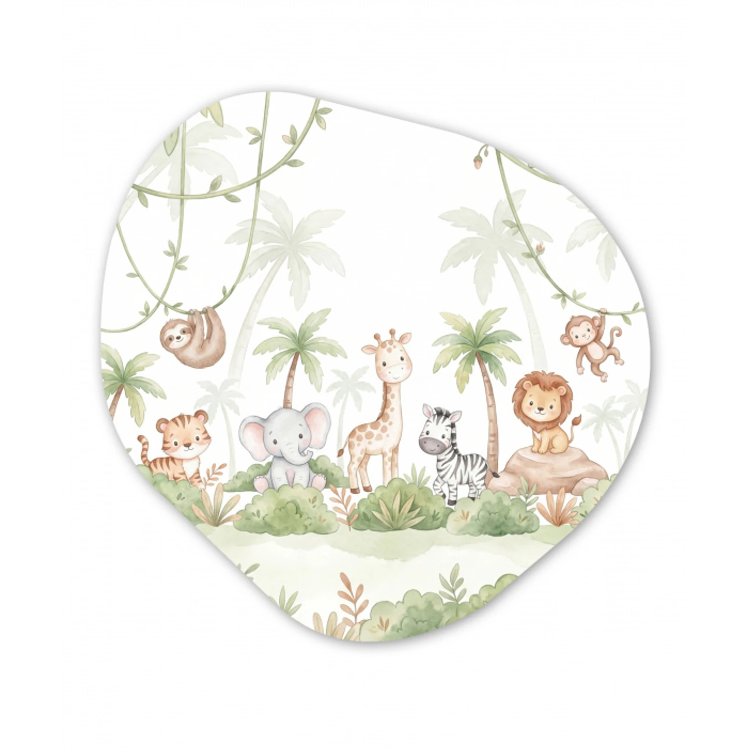 Dieren - Jungle - Pastel Wandcirkel Organisch Aluminium middel -3d