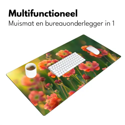 Bloemenveld - Zonnestralen - Oranje Muismat XXL klein -sfeer4