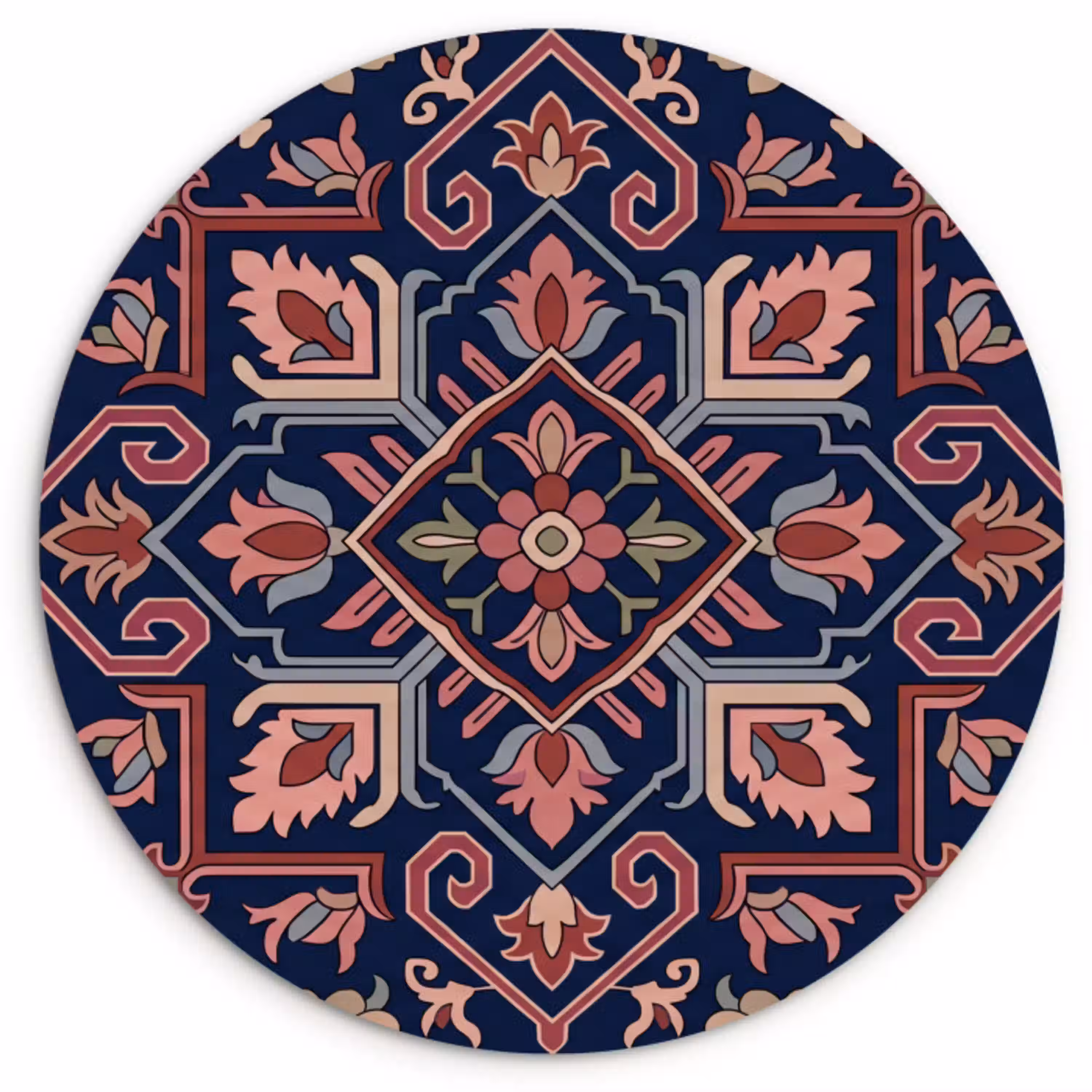 Patroon - Oosters - Floraal - Blauw - Klassiek Wandcirkel plexiglas klein -3d