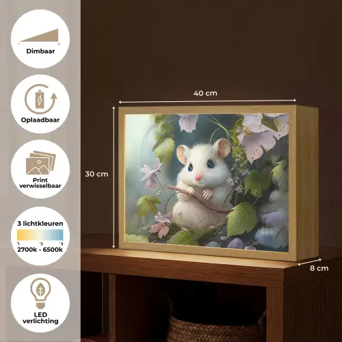Muis - Bos - Bloemen - Illustratie - Bosdieren Light Box met batterij (Wandlamp kind) middel -USP_websiteoverzichtNL