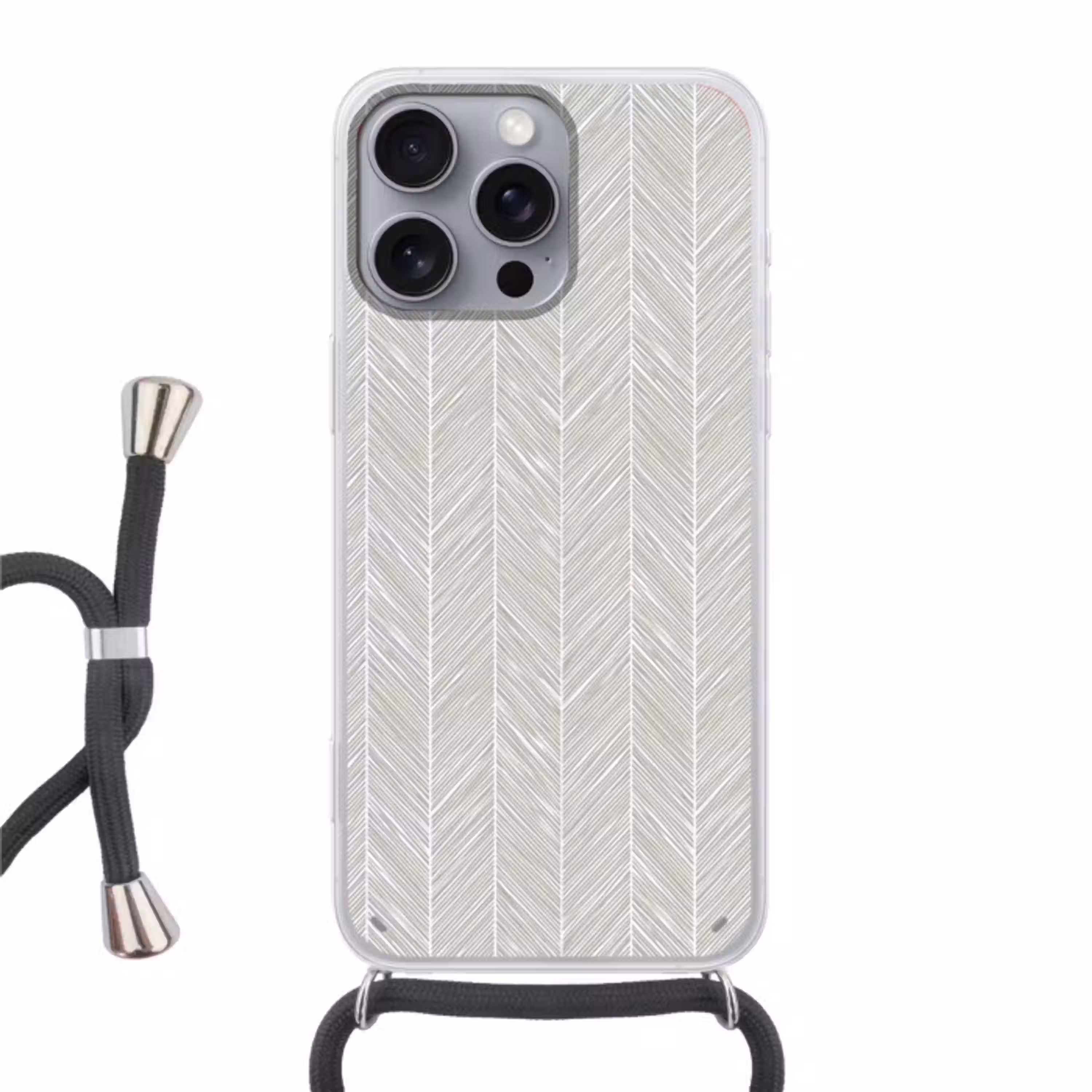 Klassiek - Visgraat - Grijs Hoesje iPhone 16 Pro Max met koord klein 804 -3d