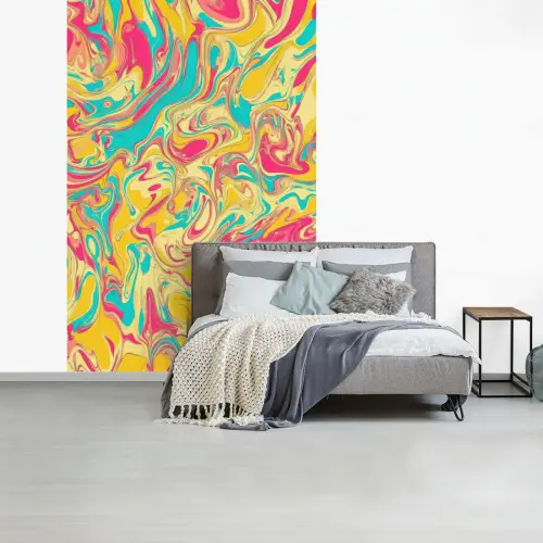 Geel - Roze - Blauw - Retro fotobehang vinyl groot -slaapkamer