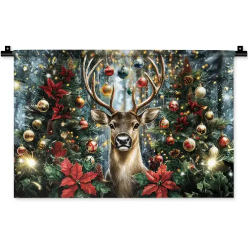 Kerstfeest - Dennenbos - Rood Wandkleed katoen klein -zz3d