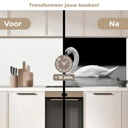 Zwanen - Hart - Zwart - Wit keuken achterwand 2 middel -voor-na2_NL