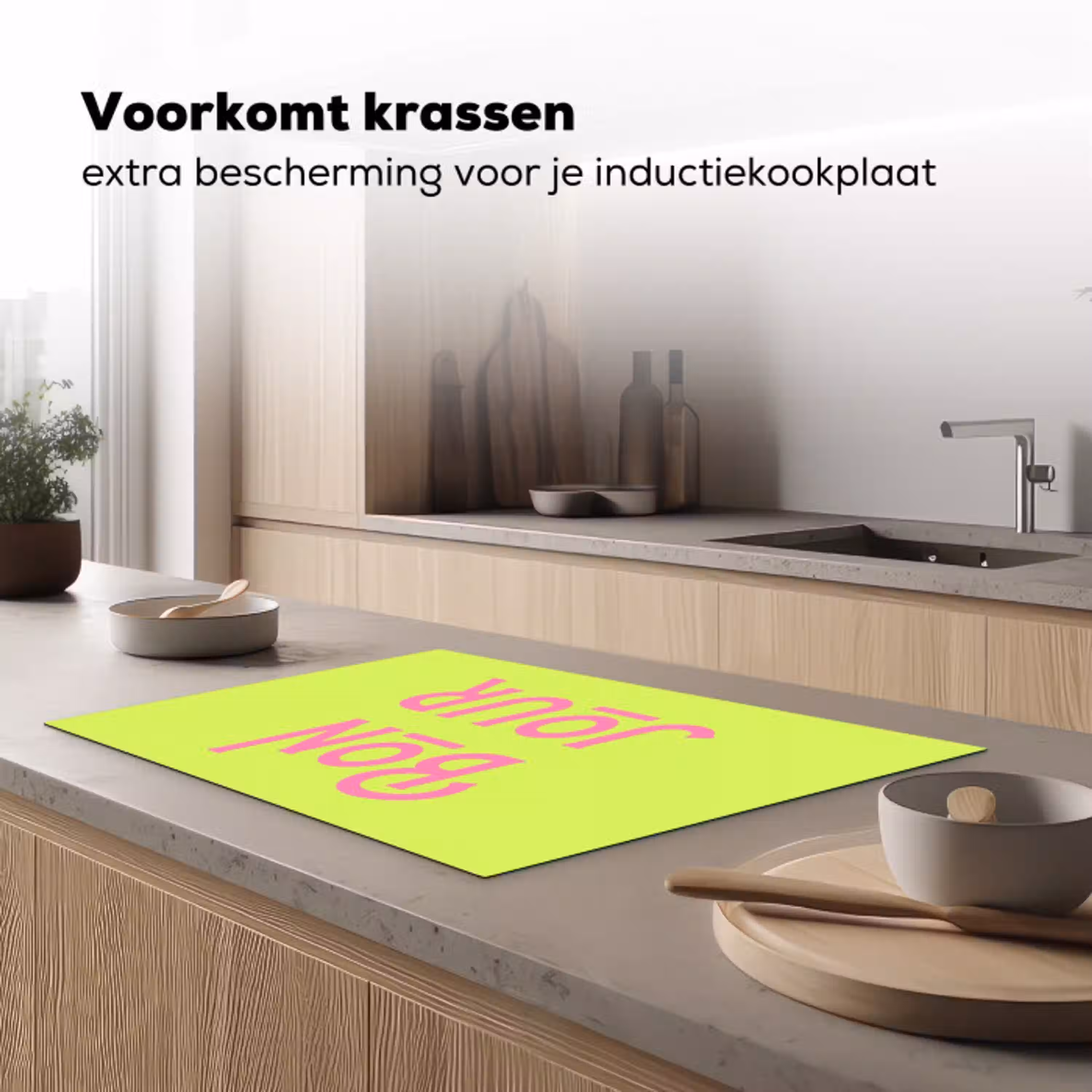 Groen - Roze bonjour - art-deco Inductie beschermer vinyl 3mm klein -sfeer1