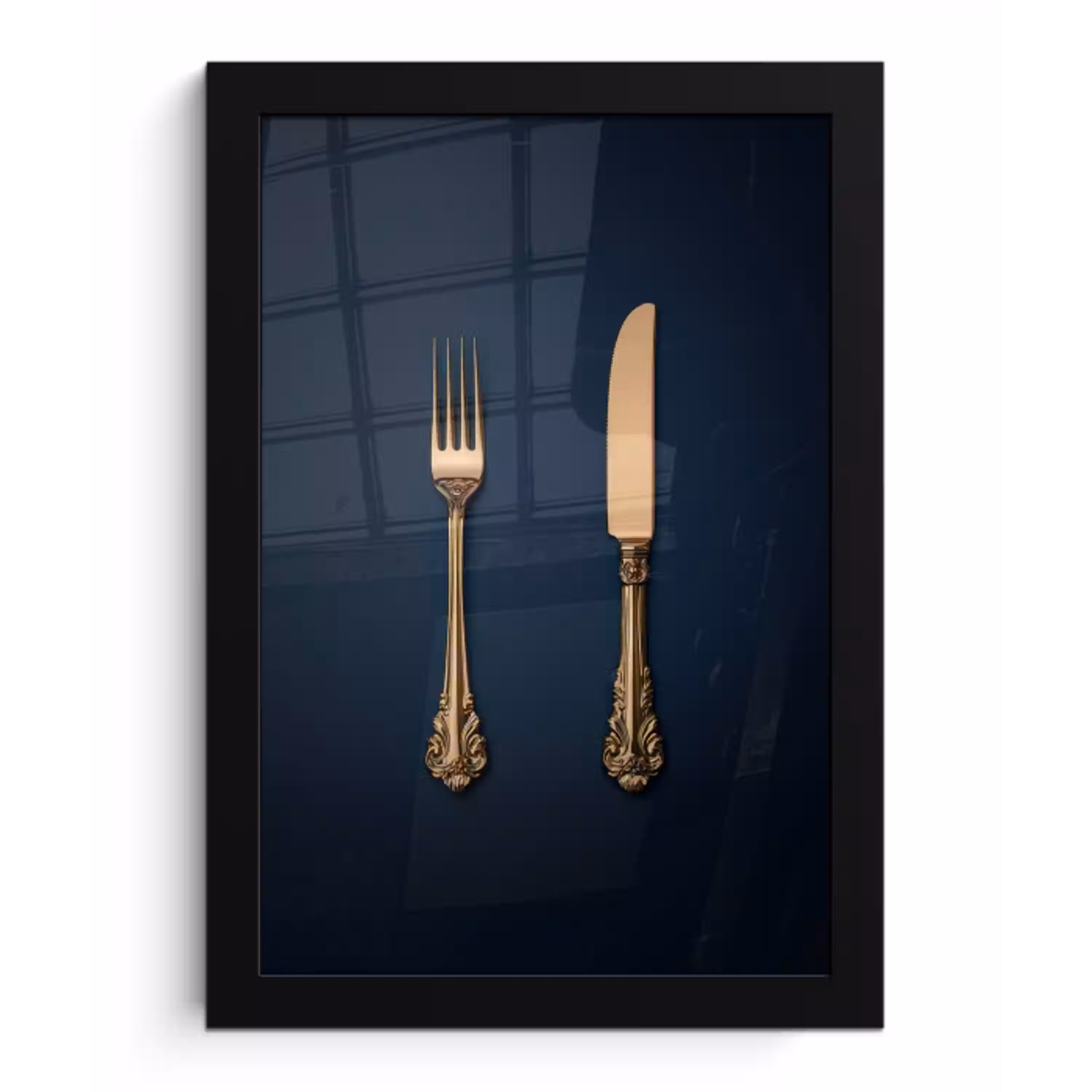 Bestek - Donkerblauw - Goud fotolijst zwart zonder passe partout klein -3d