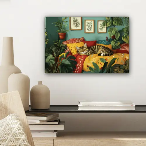 Kat - Planten - Groen canvas 2cm klein -sfeer6