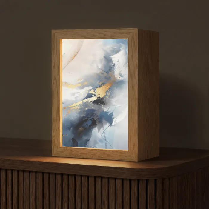 Blauw - Modern - Marmer - Abstract - Goud Light Box met kabel (Tafellamp) klein -z3d_website