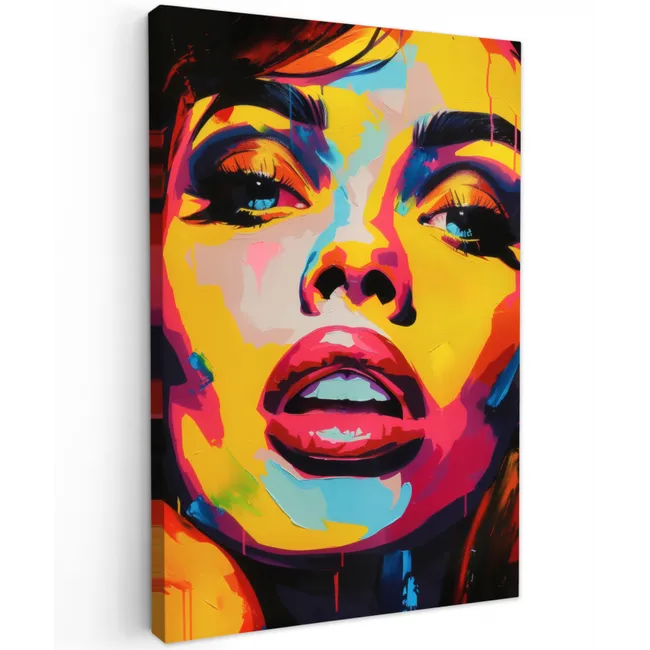 Vrouw - Gezicht - Kleurrijk Tuinposter op houten frame 2 cm dik klein -3d