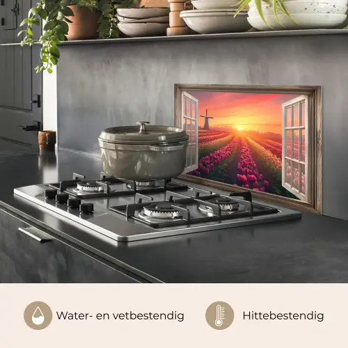 Doorkijk - Tulpen - Zonsondergang - Bloemen - Kleurrijk keuken achterwand spatscherm klein -usp_NL