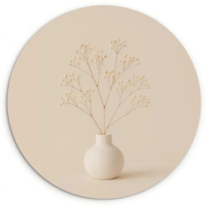 Vaas - Takken - Bloemetjes - Wit Wandcirkel kunststof plaat 5mm dik klein -3d