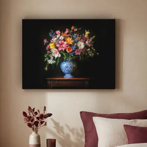 Kleur - Vaas - Bloemen - Boeket Textielframe zwart klein -sfeer1
