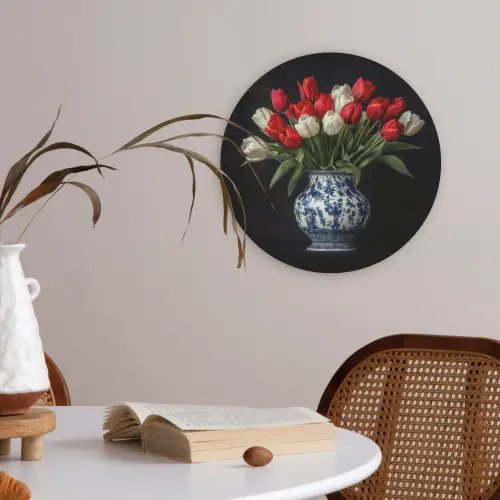 Rode - Bloemen - Tulpen - Vaas Akoestische PET Vilt - Rond klein -sfeer3