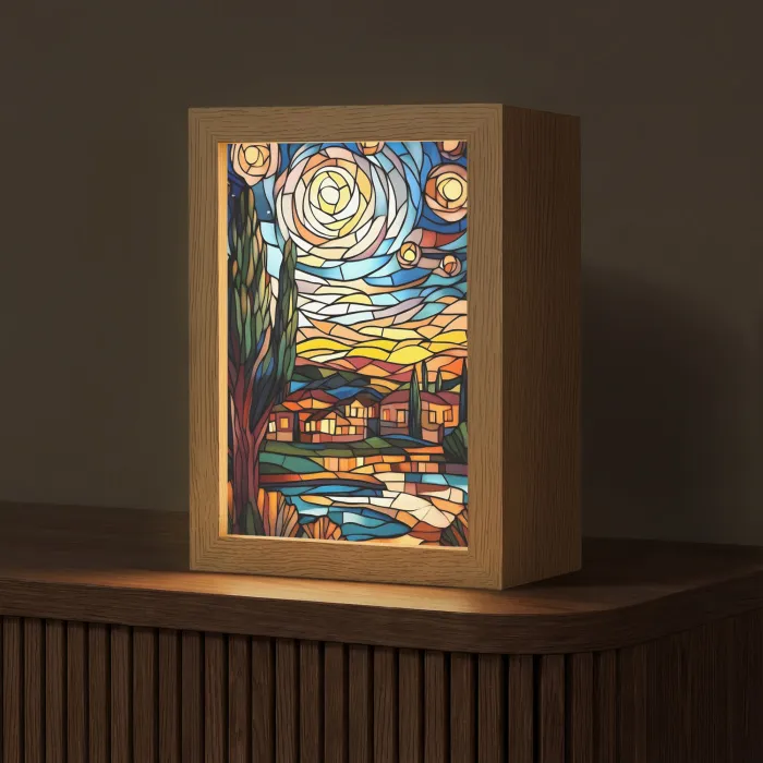 Hemel - Sterren - Mozaïek - Huizen Light Box met kabel (Tafellamp) klein -z3d_website